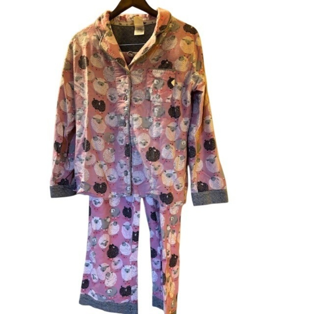 Munki Munki Womens Sheep Print Pajama Set Pink Bamboo Rayon Cotton Medium